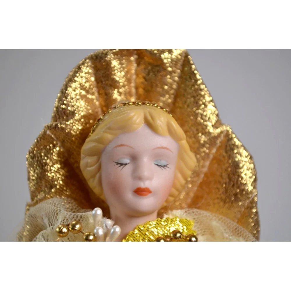 Vintage Porcelain Faced Angel Christmas Tree Ornament in Cone Gown 10
